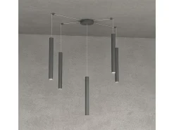 Round Tube Sospensione 5 Luci Grigio Antracite Cavo Cm.250 Con Base Gris