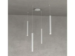Lámpara Suspendida-Round Tube Sospensione 4 Luci Grigio Cavo Cm.250 Con Base Gris