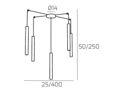 Round Tube Sospensione 5 Luci Bianco Cavo Cm.250 Con Base Blanco Outlet