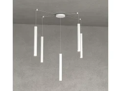 Round Tube Sospensione 5 Luci Bianco Cavo Cm.250 Con Base Blanco Outlet
