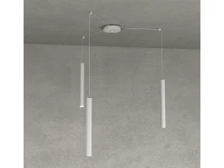 Lámpara Suspendida-Round Tube Sospensione 3 Luci Grigio Cavo Cm.250 Con Base Gris