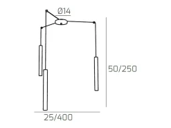 Lámpara Suspendida-Round Tube Sospensione 3 Luci Grigio Cavo Cm.250 Con Base Gris