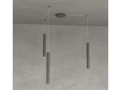 Outlet Round Tube Sospensione 3 Luci Grigio Antracite Cavo Cm.250 Con Base Gris