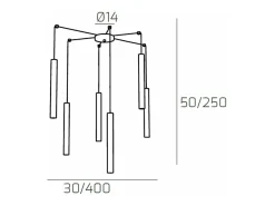 Round Tube Sospensione 6 Luci Marrone Cavo Cm.250 Con Base Marru00f3n Sale