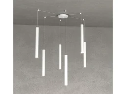Lámpara Suspendida-Round Tube Sospensione 6 Luci Bianco Cavo Cm.250 Con Base Blanco