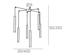 Lámpara Suspendida-Round Tube Sospensione 6 Luci Bianco Cavo Cm.250 Con Base Blanco