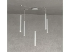 Lámpara Suspendida-Round Tube Sospensione 5 Luci Grigio Cavo Cm.250 Con Base Gris