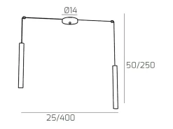 Lámpara Suspendida-Round Tube Sospensione 2 Luci Grigio Antracite Cavo Cm.250 Con Base Gris