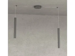 Lámpara Suspendida-Round Tube Sospensione 2 Luci Grigio Antracite Cavo Cm.250 Con Base Gris