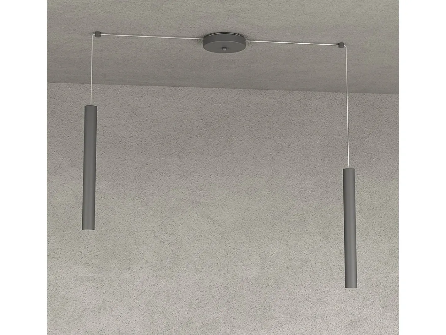 Lámpara Suspendida-Round Tube Sospensione 2 Luci Grigio Antracite Cavo Cm.250 Con Base Gris