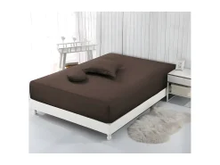 Sábana Ajustable 180x200 + 30 cm Chocolate de Algodón 57 Hilos Lavable a 40° - Vision Marru00f3n chocolate Discount