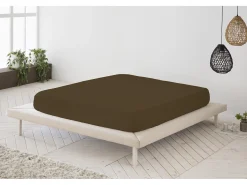 BOHEME Ropa De Cama-Sábana bajera ajustable lisa Chocolate cama 160 cm - 160x190/200 cm, 100% algodón. Marru00f3n chocolate