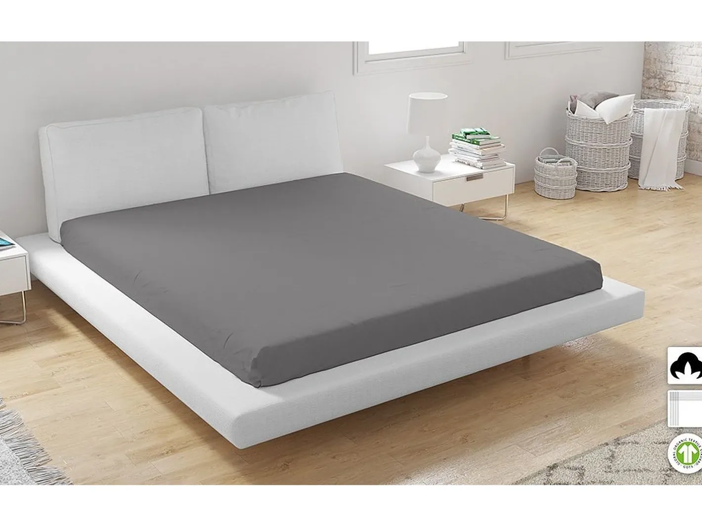 Housse De Rêve Sábana bajera de algodón orgánico 160 x 200 cm - Gris Gris antracita Outlet