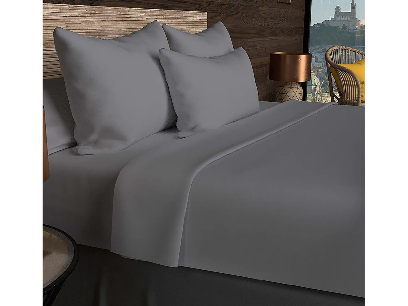 Soleil d'ocre Sábana de algodón 57 hilos 260x300 cm liso, por Gris Outlet