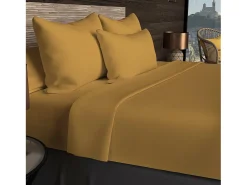 Hot Soleil d'ocre Sábana de algodón 57 hilos 180x290 cm mostaza LISO Amarillo