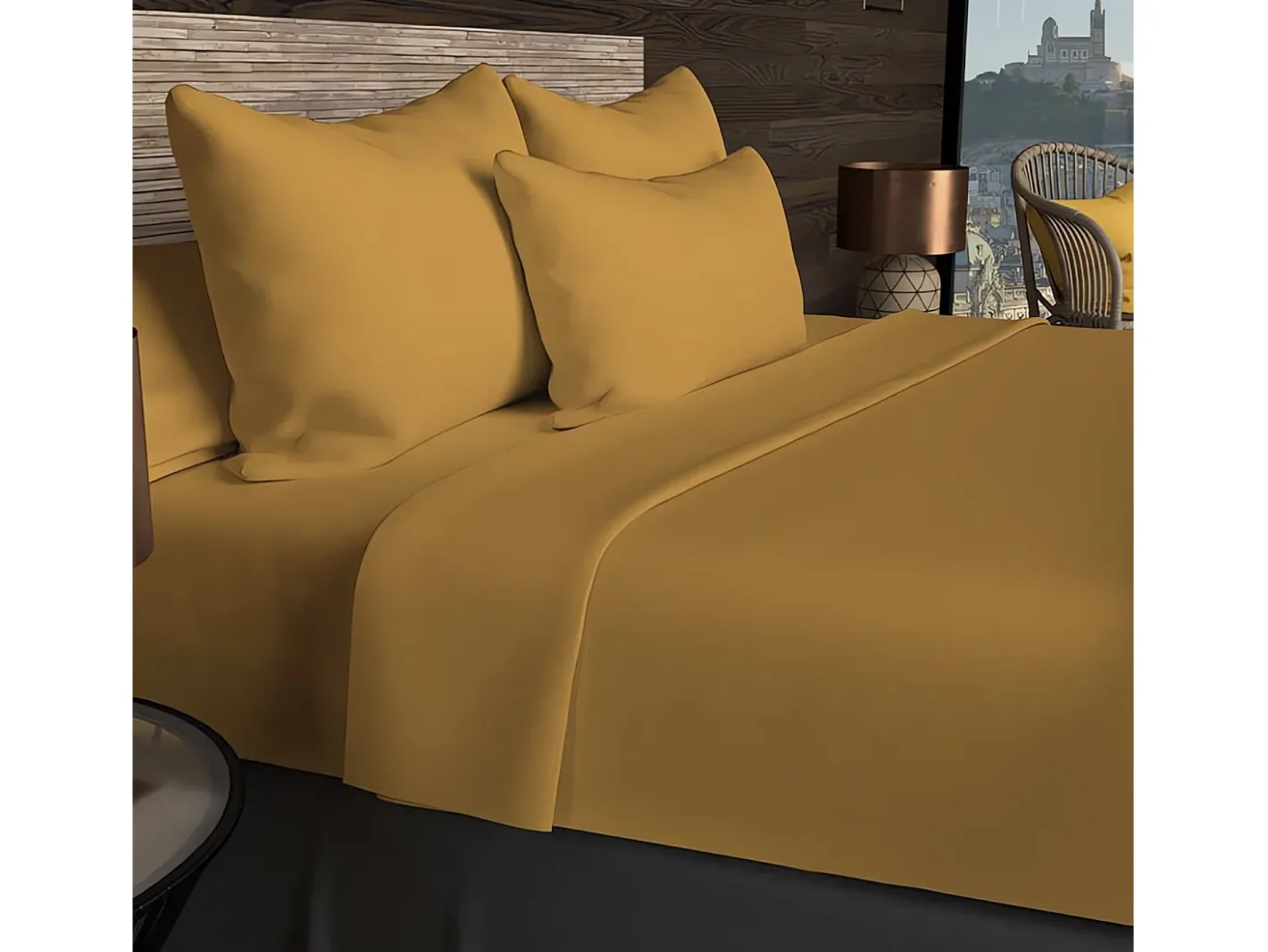 Hot Soleil d'ocre Sábana de algodón 57 hilos 180x290 cm mostaza LISO Amarillo