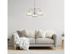 Outlet Searchlight American Diner 3 Ljus Multi Arm Multi Arm Takhnge Satin Silver, Acid Ribbed Glass, E27 Plateado