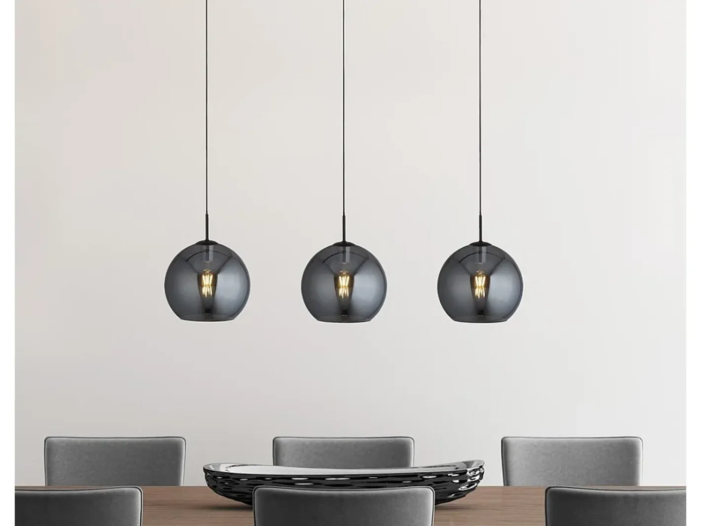 New Searchlight AMSTERDAM 3 ljus mattsvart takhngande runda Smokey glasskrmar Negro
