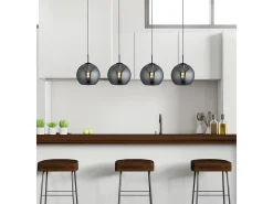 Lámpara Suspendida-Searchlight AMSTERDAM 4 ljus mattsvart takhnge runda Smokey glasskrmar Negro
