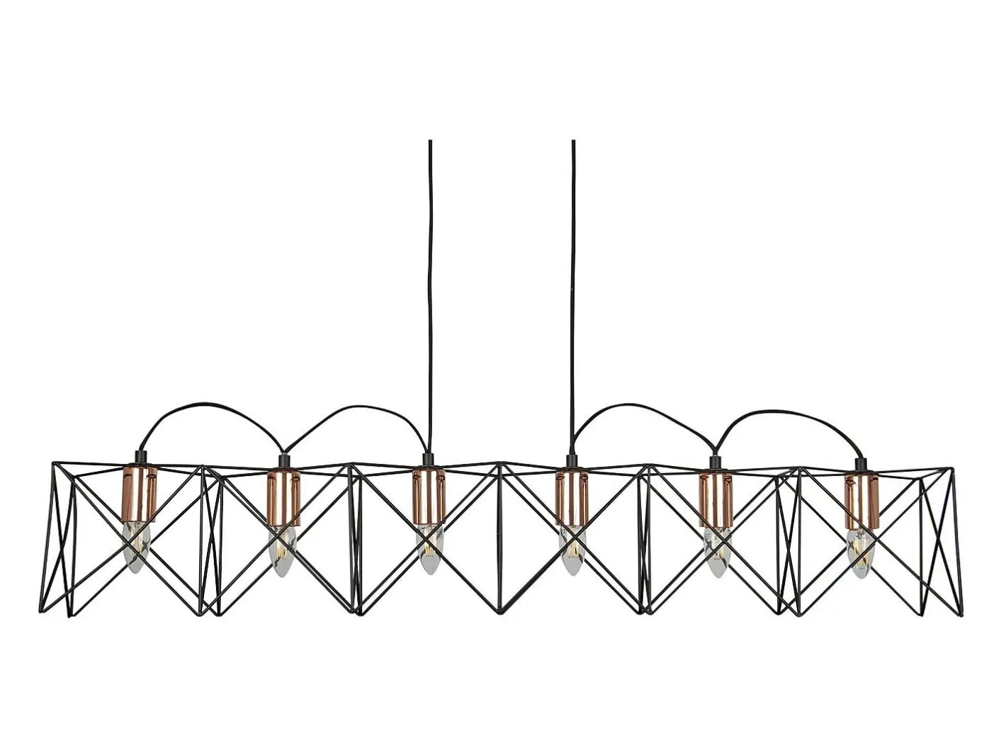 Lámpara Suspendida-Searchlight Anthea 6 Light Ceiling Pendel Bar Svart, Koppar, E27 Negro