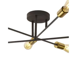 Discount Searchlight Armstrong 6 Light Semi Flush Ceiling Light Matt Black, Satin Brass, E27 Negro