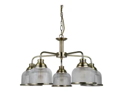 Lámpara Suspendida-Searchlight Bistro 5 Ljus Multi Arm Ceiling Pendel Vit, Antik Mssing, E27 Camel