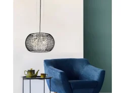Searchlight CAGE 4 ljus svart trumma takhnge med kristallglaspaneler Negro Hot