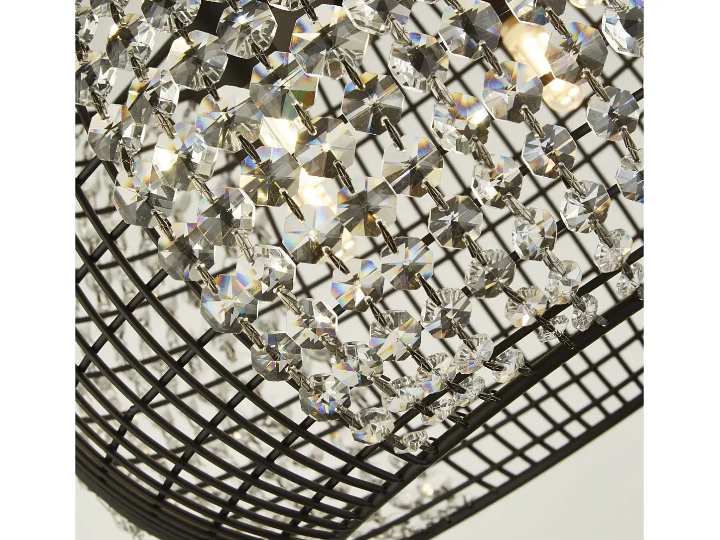 Searchlight CAGE 4 ljus svart trumma takhnge med kristallglaspaneler Negro Hot