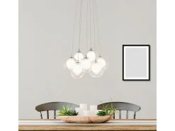 Lámpara Suspendida-Searchlight CLUSTER Takhnge med 7 ljus led kula - krom, glas & kristallsandkulor Gris