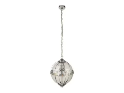 Lámpara Suspendida-Searchlight Coronet Colgante 3 Luces Cromo, Vidrio Gris