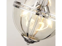 Lámpara Suspendida-Searchlight Coronet Colgante 3 Luces Cromo, Vidrio Gris