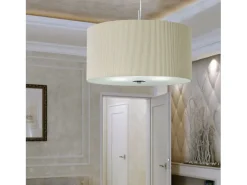 Lámpara Suspendida-Searchlight Drum Pleat 3 ljus takhnge krom, krm med glasdiffusor och skrm, E27 Gris