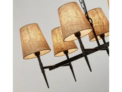 Searchlight Gothic Lámpara colgante con barra de 8 luces, martillado, lino natural Negro Clearance