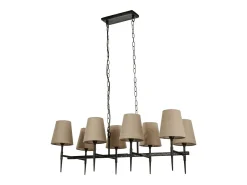 Searchlight Gothic Lámpara colgante con barra de 8 luces, martillado, lino natural Negro Clearance