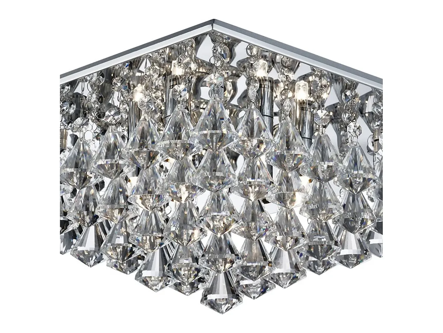Plafón-Searchlight Hanna 6 Light Square Ceiling Semi Flush Light Chrome med pyramidkristaller, G9 Gris