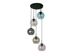 Searchlight Mardi Gras II Colgante 5 Luces , Vidrio Coloreado Negro New