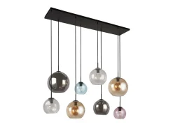 Lámpara Suspendida-Searchlight Mardi Gras IIMardi Gras 8 Light Bar Pendel Matt Black, Color Glass Shades Negro