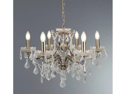 Lámpara Suspendida-Searchlight Paris 6 ljus ljuskrona antik mssingsfinish, E14 Transparente
