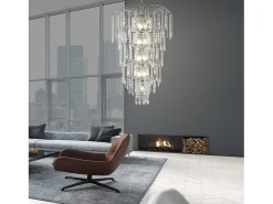 Lámpara Suspendida-Searchlight Waterfall 13 ljus kristallkrona kromfinish, E14 Transparente