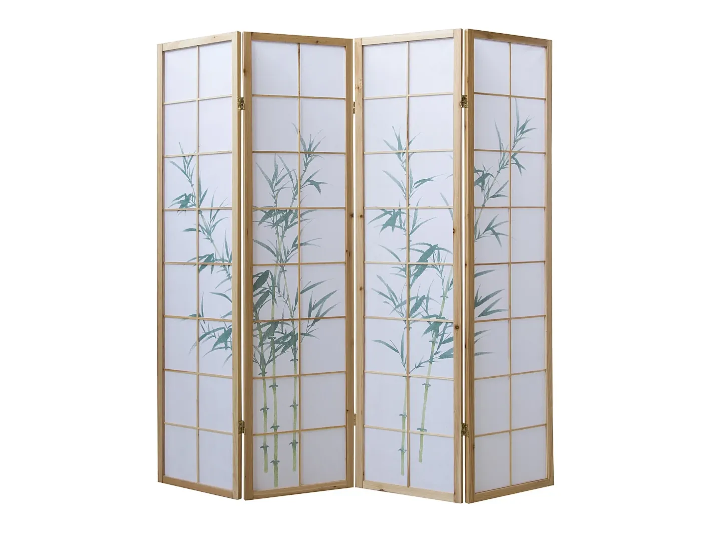 Biombo-Separador de ambiente 176x2.2x175 cm madera blanca patrón de bambú Verde