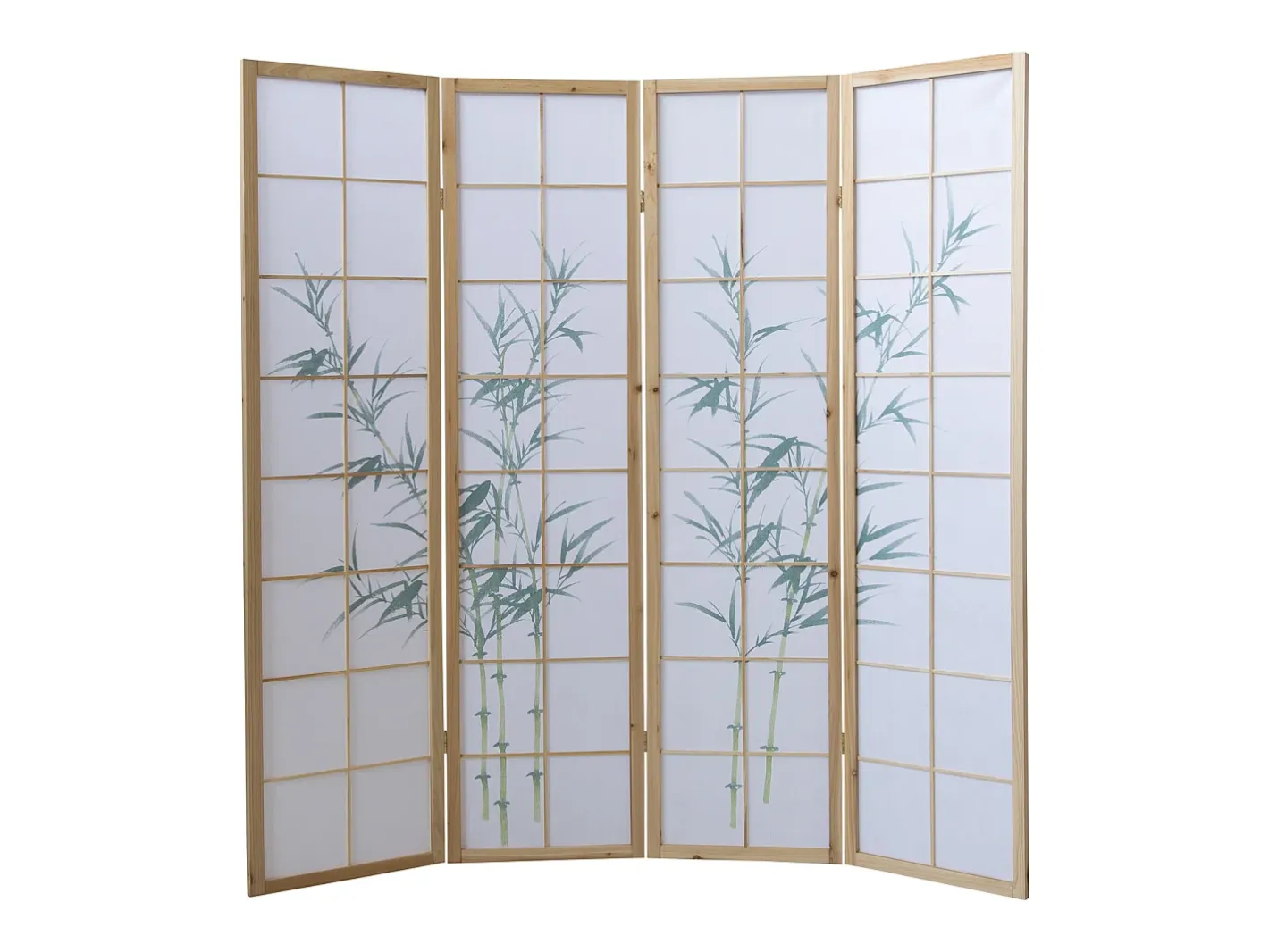 Biombo-Separador de ambiente 176x2.2x175 cm madera blanca patrón de bambú Verde