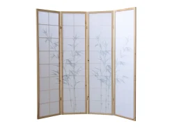 Biombo-Separador de ambiente 176x2.2x175 cm madera blanca patrón de bambú Verde