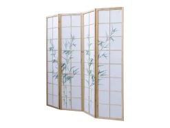 Biombo-Separador de ambiente 176x2.2x175 cm madera blanca patrón de bambú Verde
