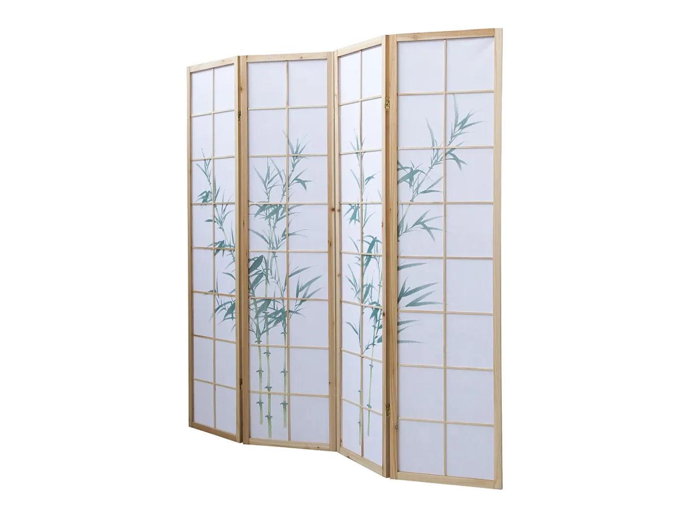Biombo-Separador de ambiente 176x2.2x175 cm madera blanca patrón de bambú Verde