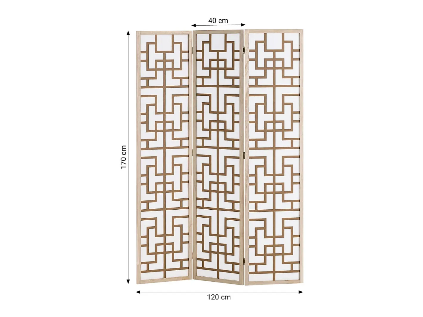 Biombo-Separador de ambiente 170x120x2.0 cm Natural/Blanco/Marrón Shoji de 3 paneles Marru00f3n
