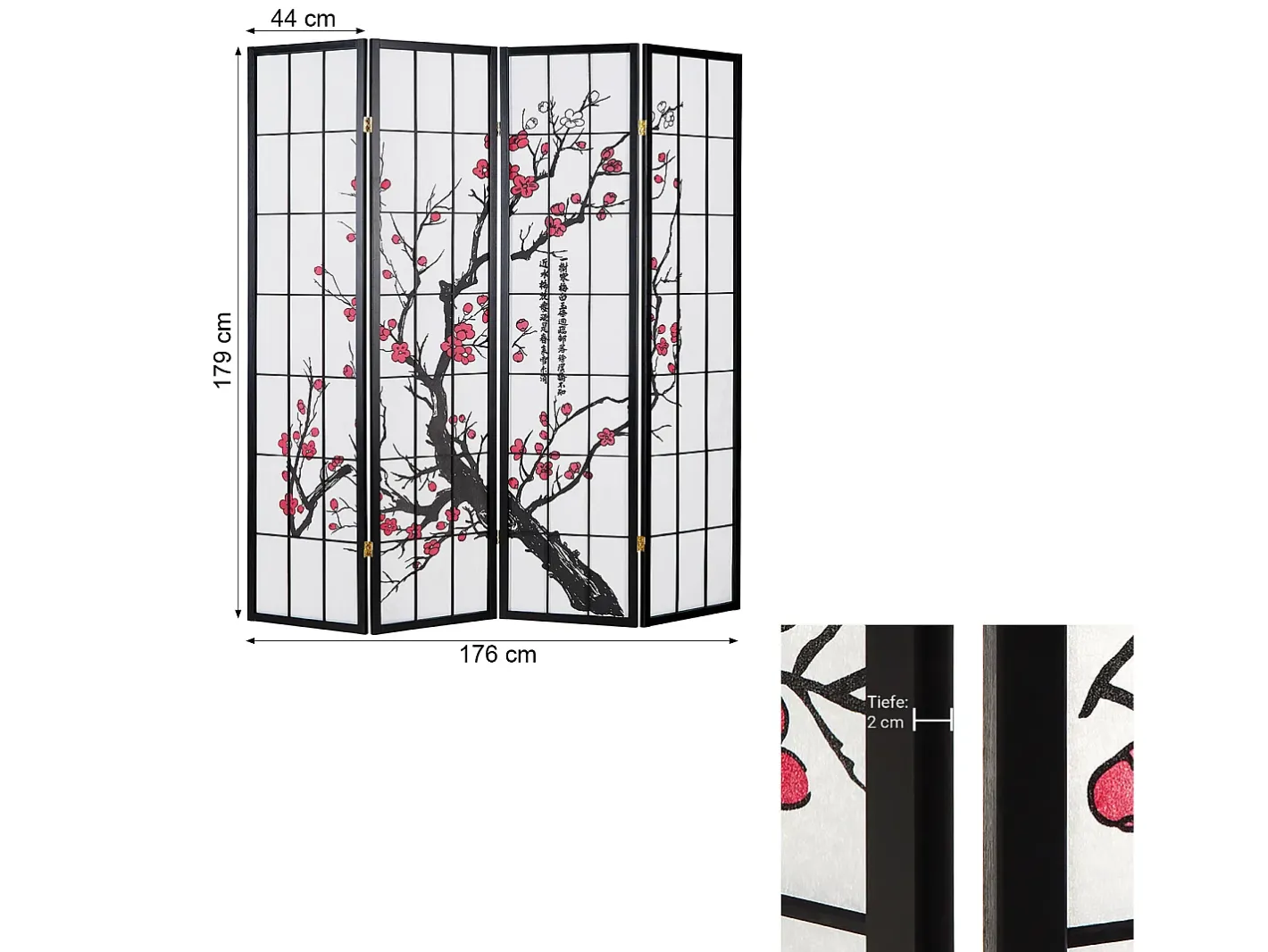 Separador de ambiente 176x2x179 cm negro Shoji Negro / Rojo / Blanco New