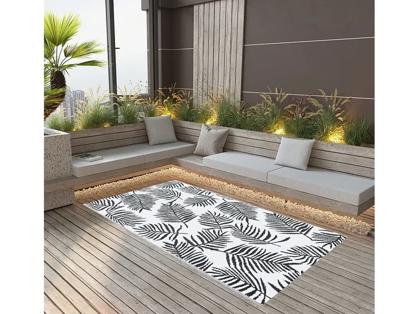 Garden Furniture Seran Alfombra de exterior ARAKIL blanca y negra 120x180 cm PP Blanco Clearance