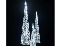vidaxl Iluminación Exterior-Set cono luz LED decorativo acrílico frío 30/45/60cm Blanco