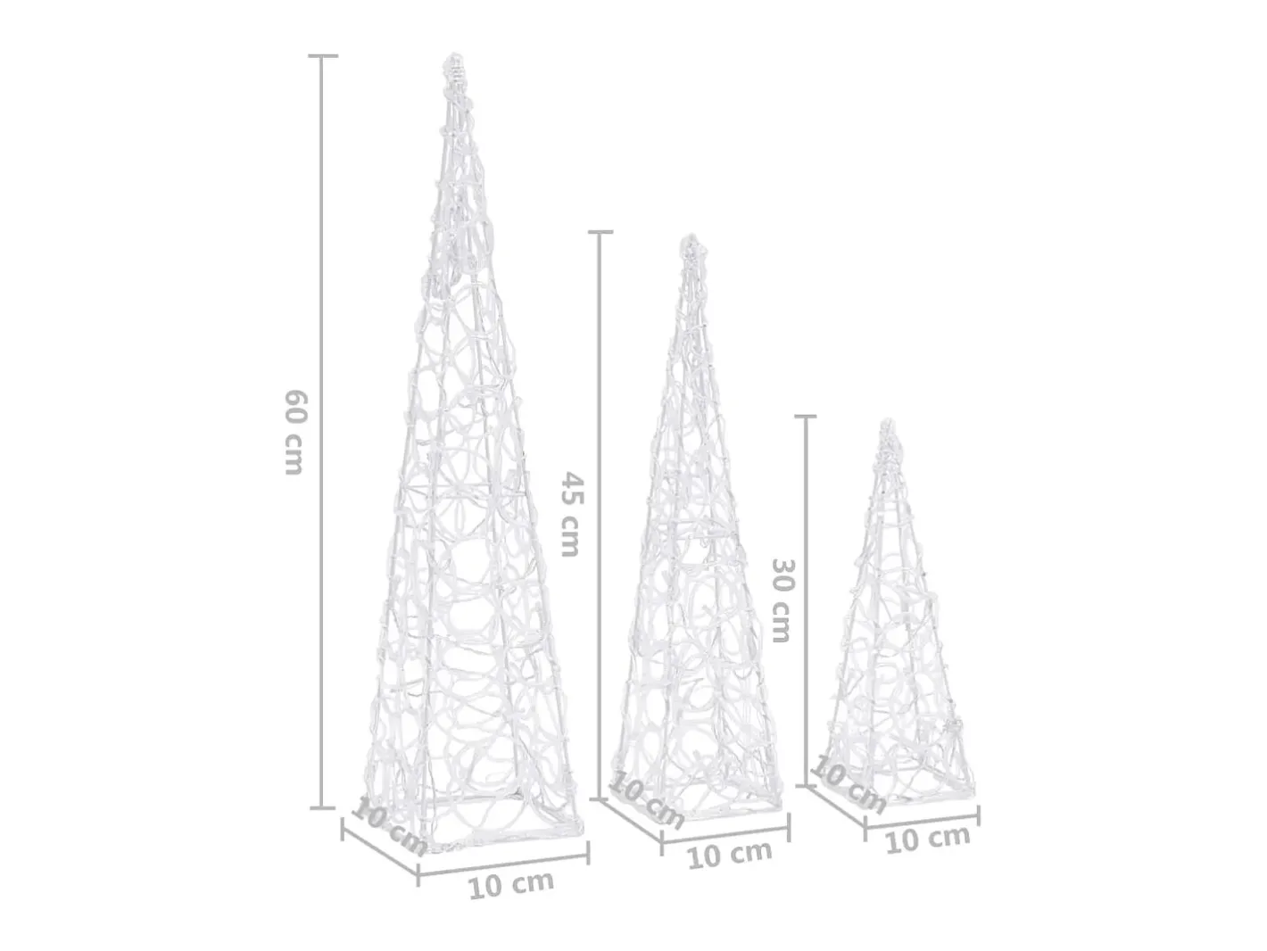 vidaxl Iluminación Exterior-Set cono luz LED decorativo acrílico frío 30/45/60cm Blanco