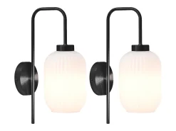 Online OZAIA Set de 2 apliques de pared en metal y cristal texturado blanco - L.25 x Alt.41 cm - Negro - LOUXOR Negro / Blanco